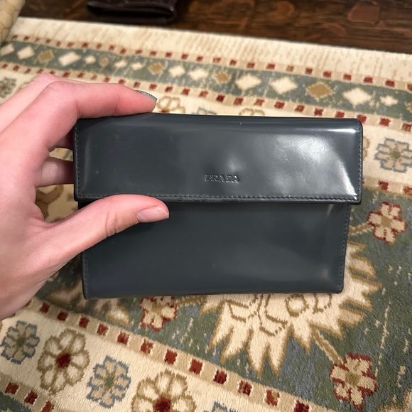 Prada Handbags - Prada Charcoal Patent Leather Wallet
